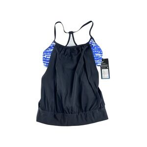 NWT Speedo Women Tankini Top Swimsuit Blue White Tie Dye Black Size S
